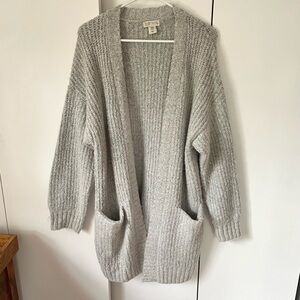 Ruby Moon Light Gray Knit Cardigan Oversized Pockets Comfy Cozy